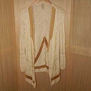 Chico's Cream & Tan Waterfall Cardigan